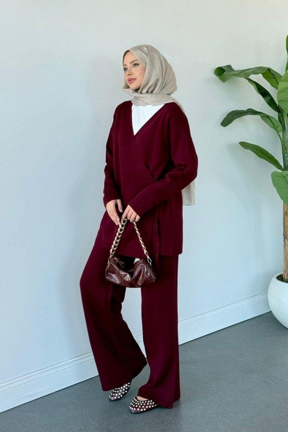 Maça İpli Triko Takım Bordo 24970 