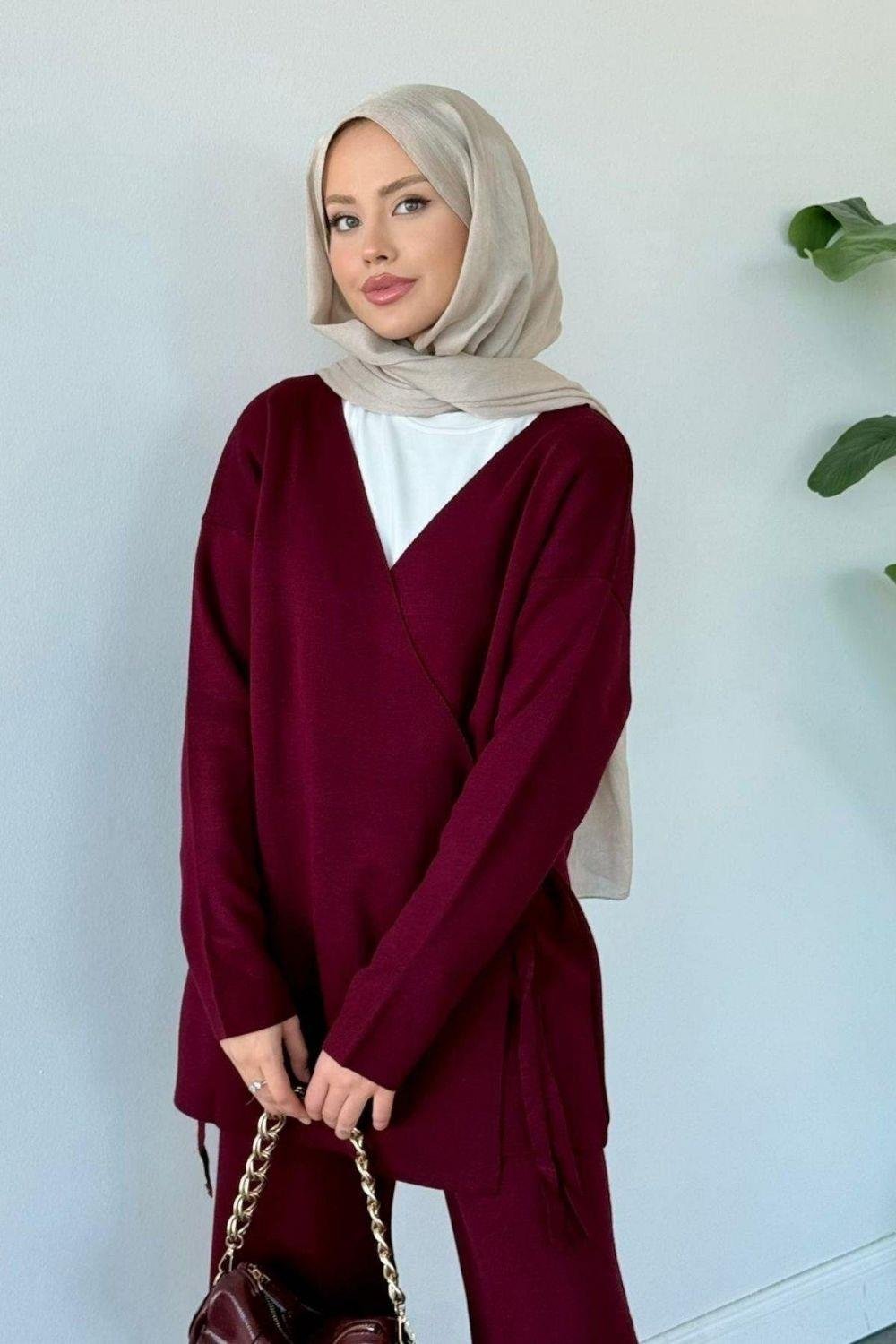 Maça İpli Triko Takım Bordo 24970 