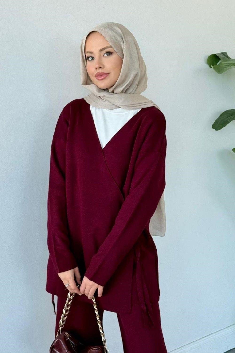 Maça İpli Triko Takım Bordo 24970 