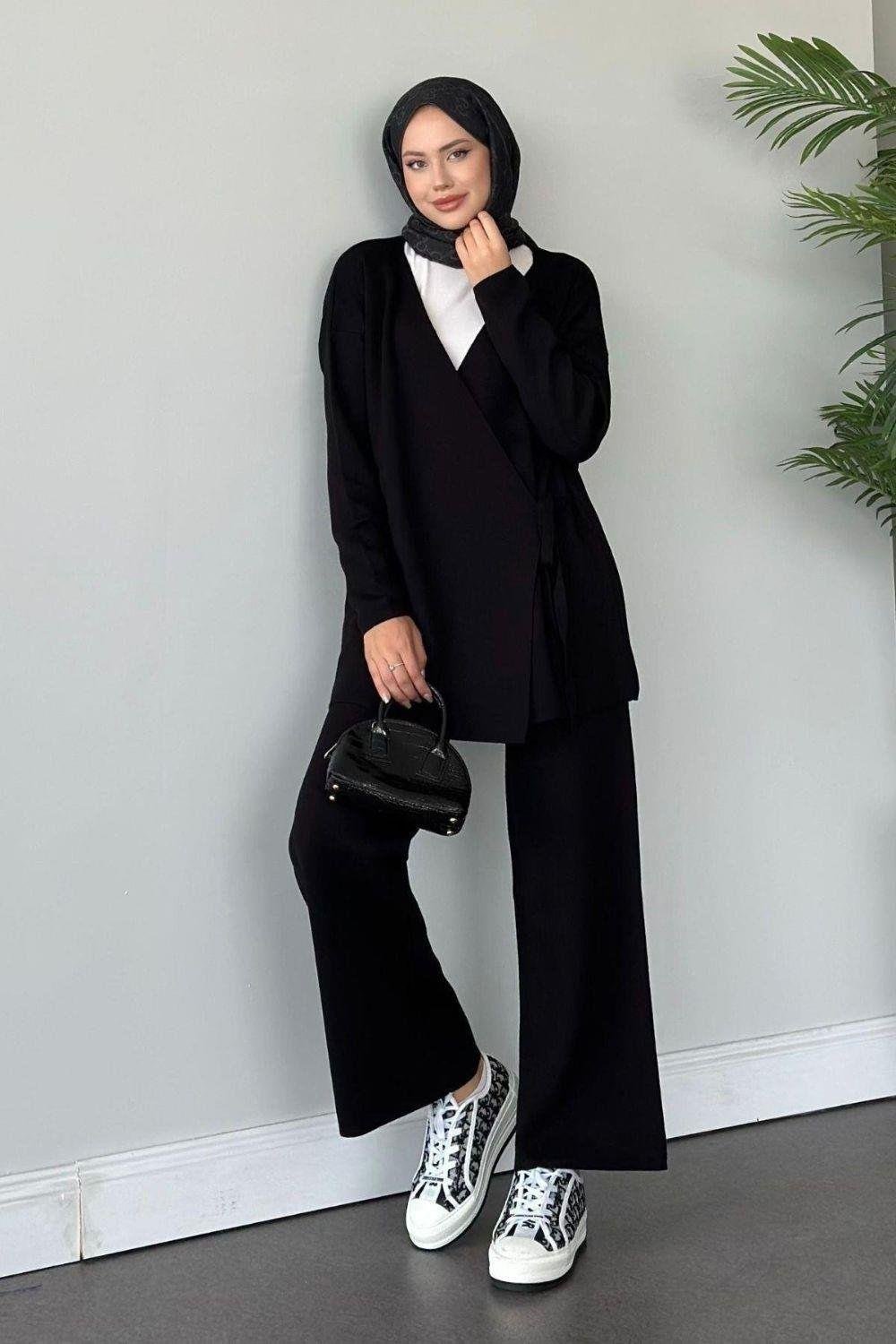 Maça İpli Triko Takım Siyah 24970 