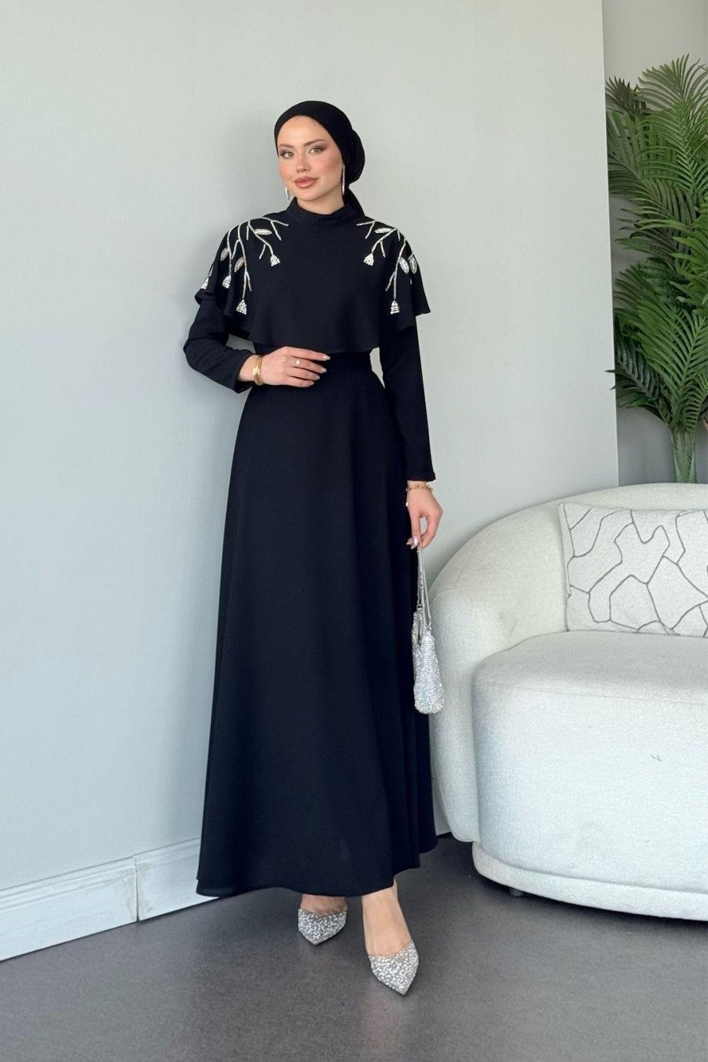 Milan Taşlı Abiye Siyah 2500 