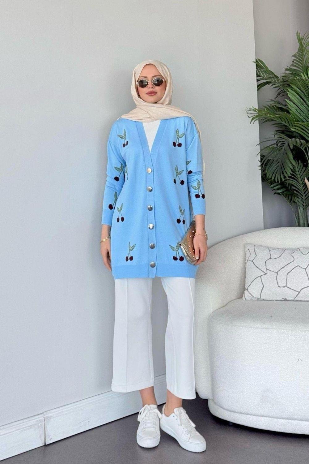 Kirazlı Merserize Hırka Bebe Mavisi 25100 