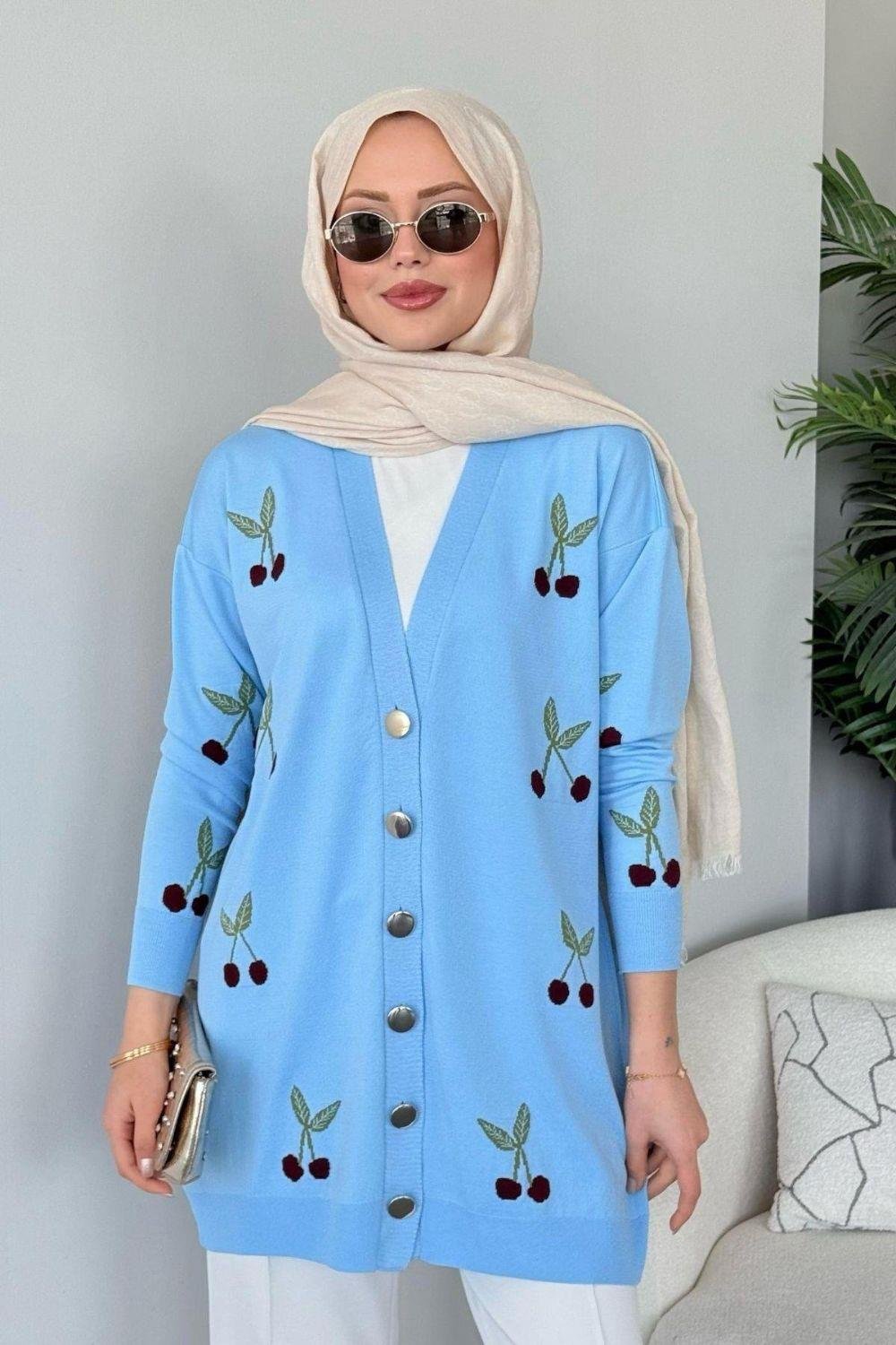 Kirazlı Merserize Hırka Bebe Mavisi 25100 