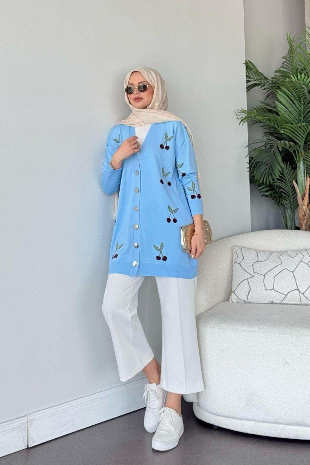 Kirazlı Merserize Hırka Bebe Mavisi 25100 