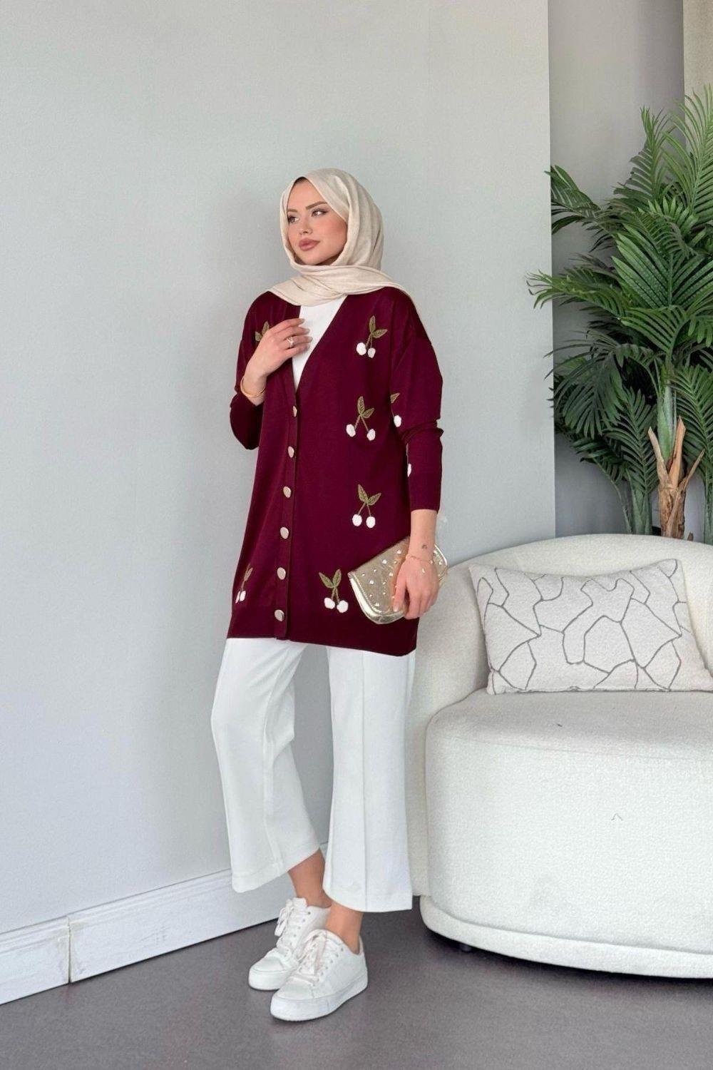 Kirazlı Merserize Hırka Bordo 25100 