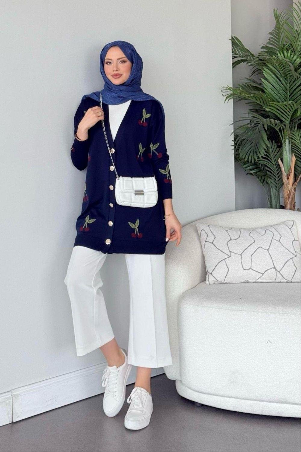 Kirazlı Merserize Hırka Lacivert 25100 