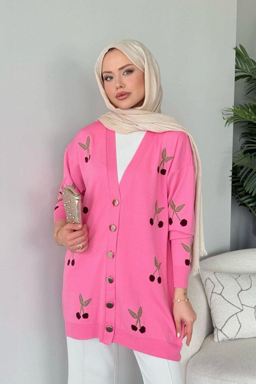 Kirazlı Merserize Hırka Pembe 25100 