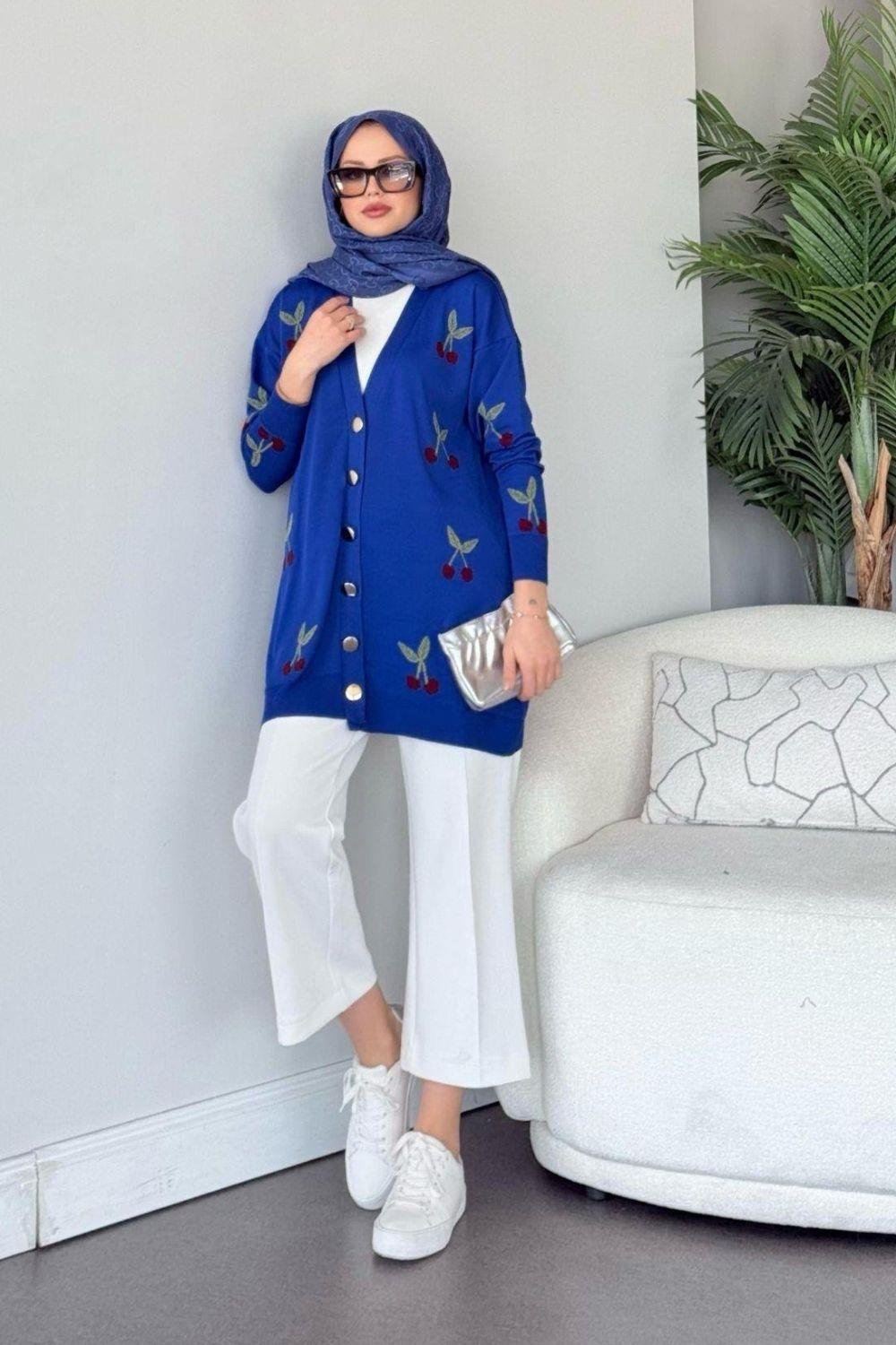 Kirazlı Merserize Hırka Saks 25100 