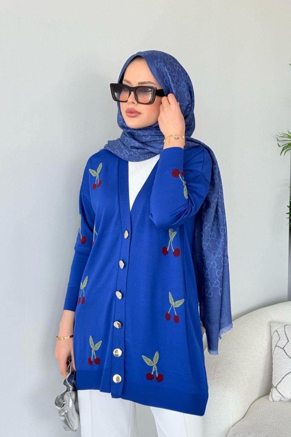 Kirazlı Merserize Hırka Saks 25100 