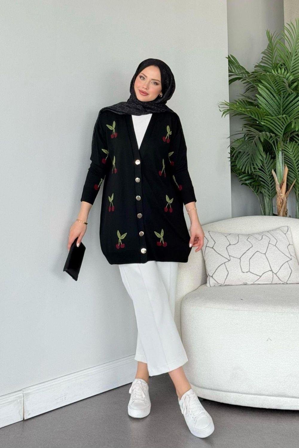 Kirazlı Merserize Hırka Siyah 25100 