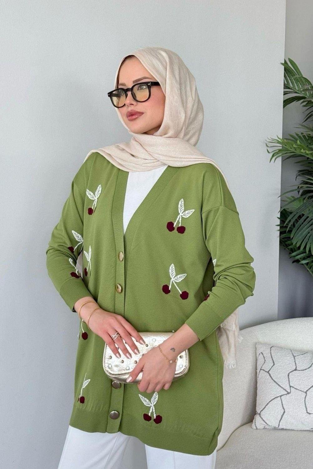 Kirazlı Merserize Hırka Yeşil 25100 