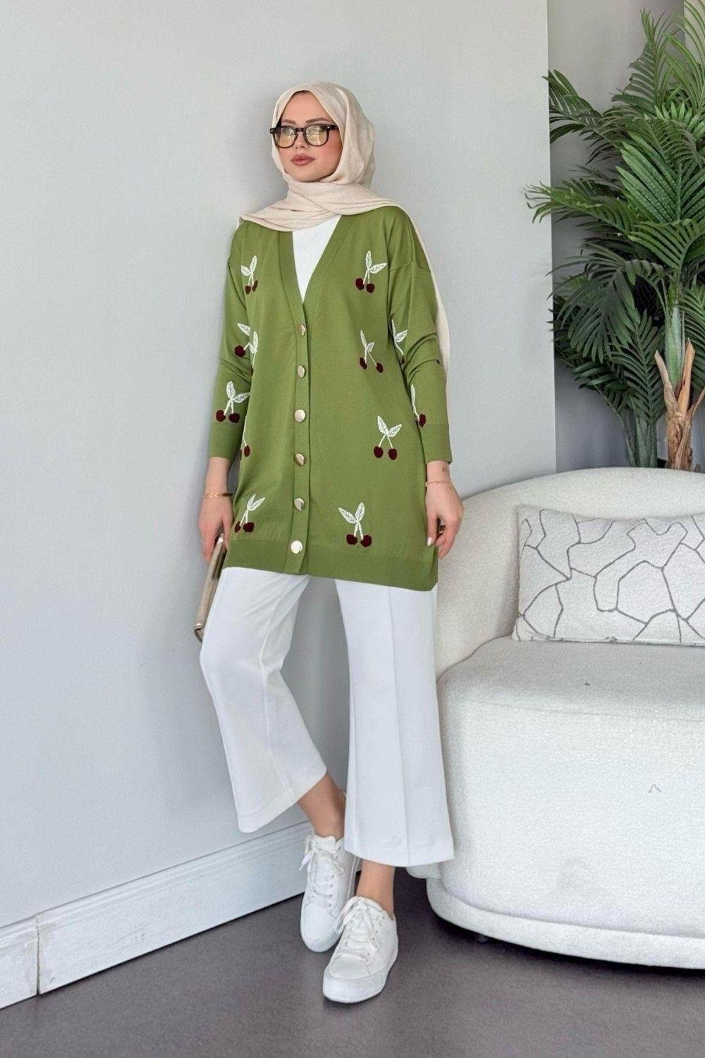 Kirazlı Merserize Hırka Yeşil 25100 