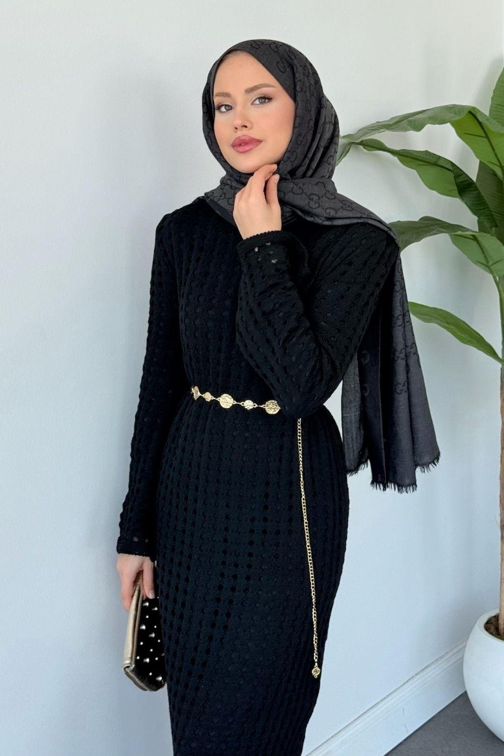 Palmiye Fileli Elbise Siyah 2510000 
