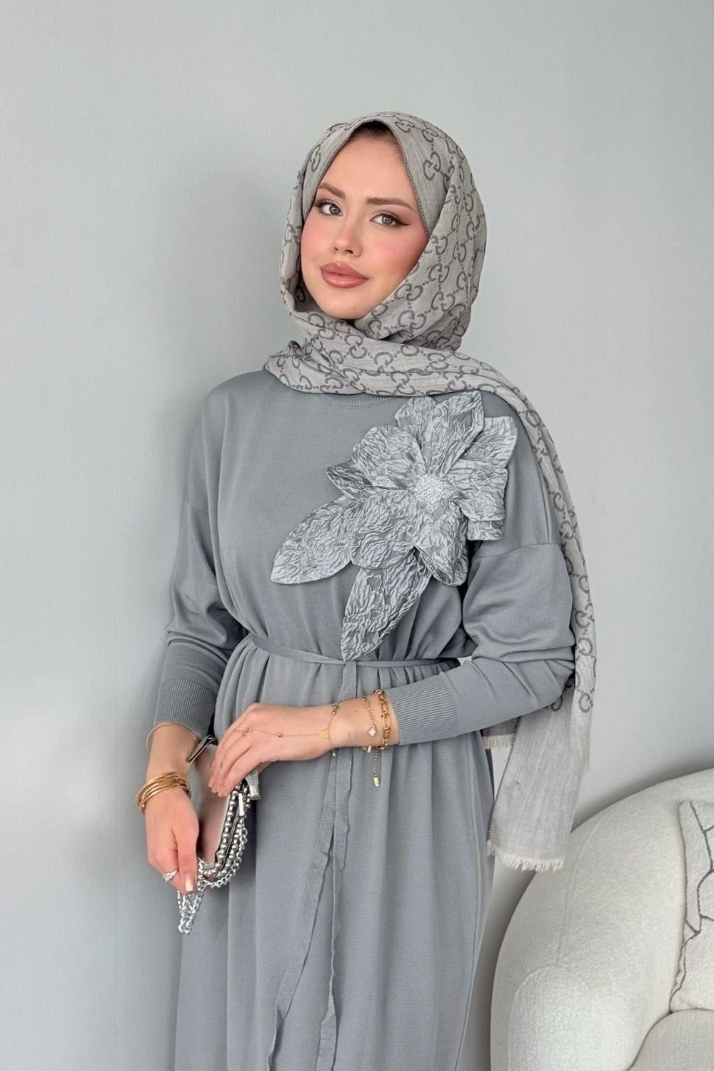 Zambak Merserize Elbise Gri 25110 