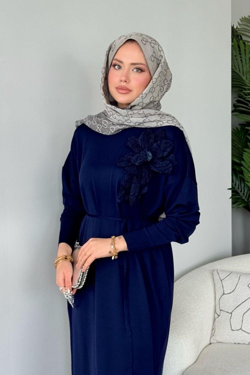 Zambak Merserize Elbise Lacivert 25110 