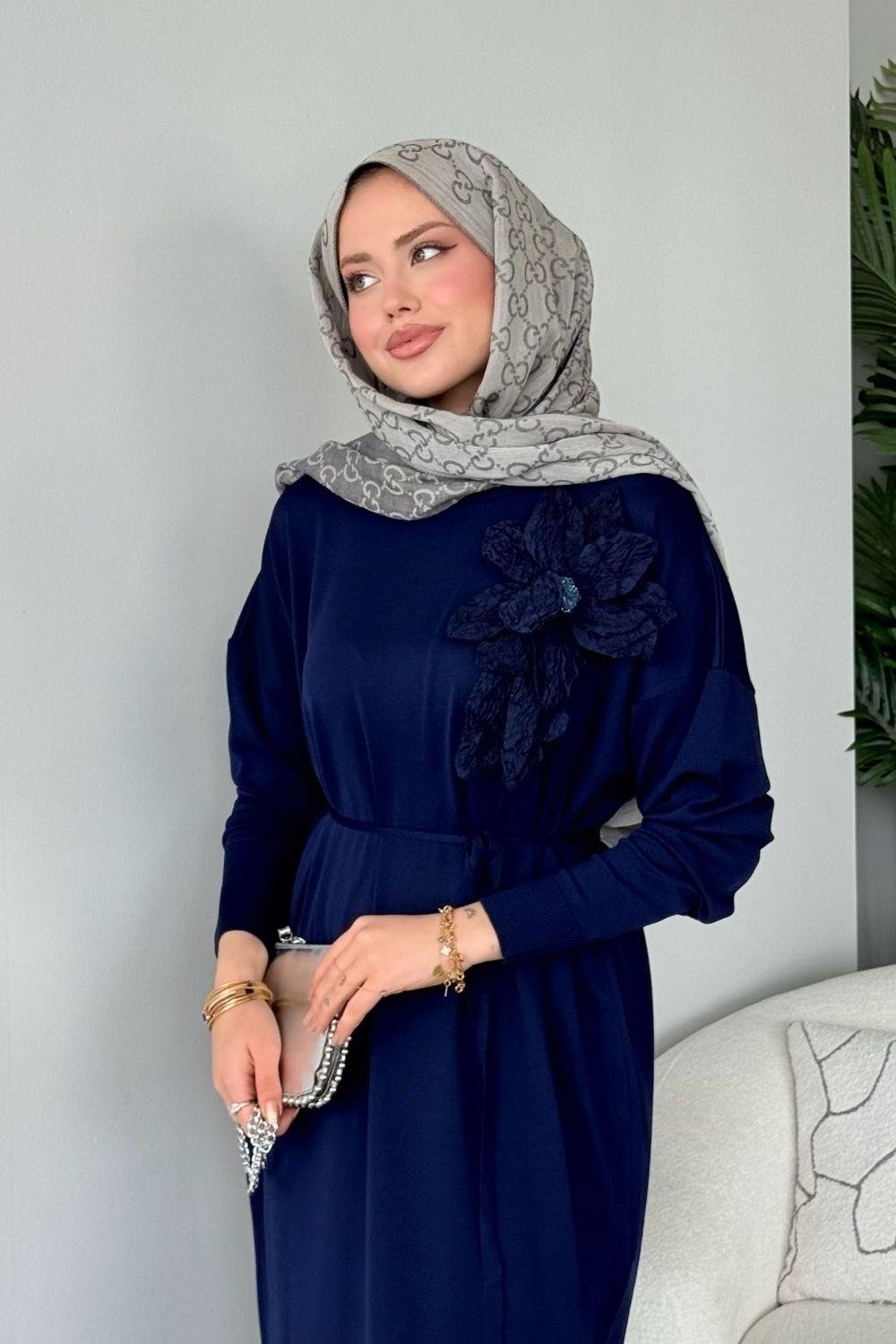 Zambak Merserize Elbise Lacivert 25110 