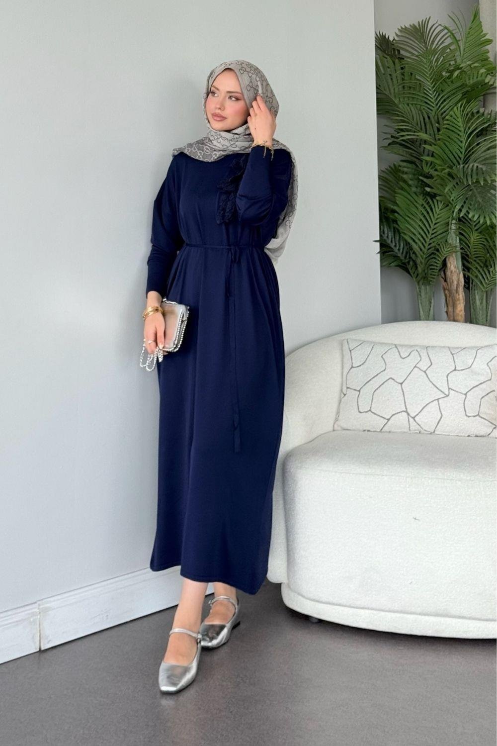 Zambak Merserize Elbise Lacivert 25110 