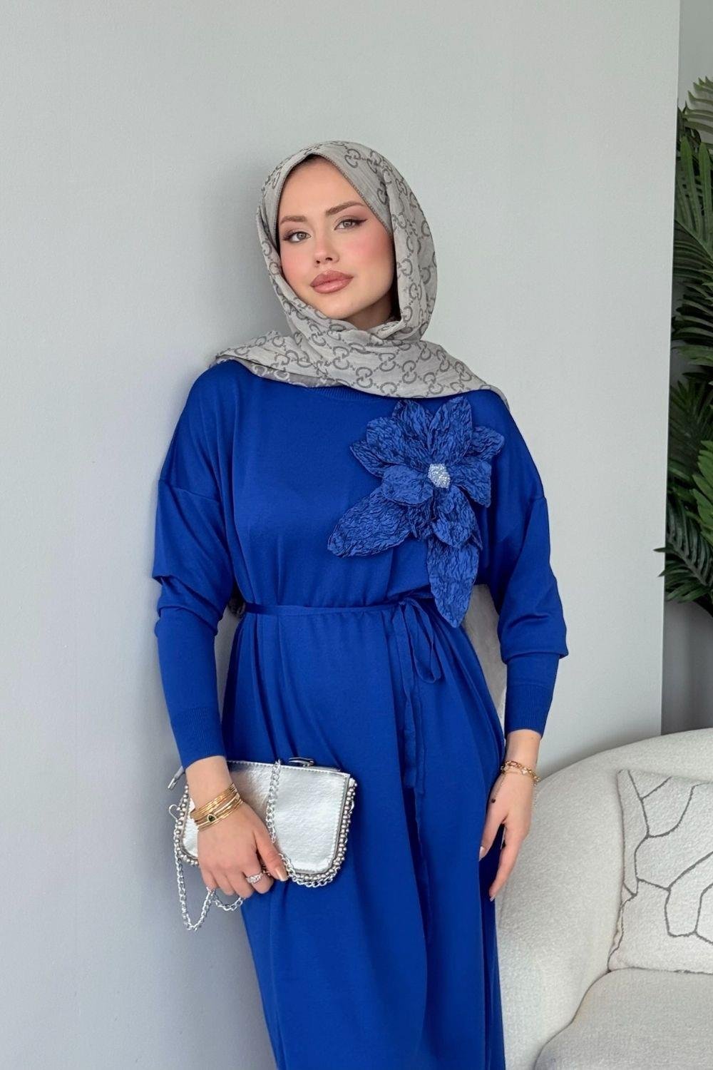 Zambak Merserize Elbise Saks 25110 