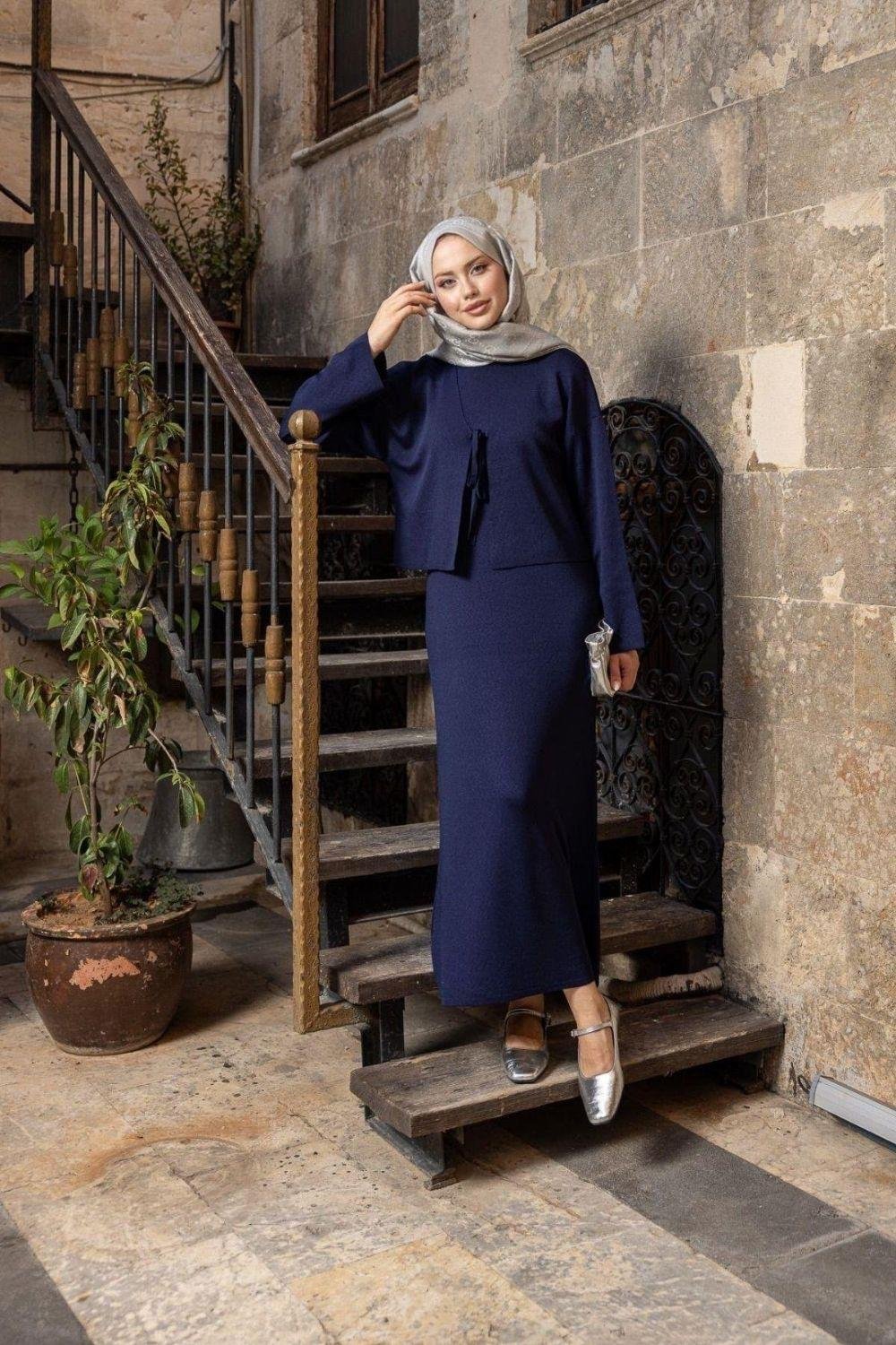 Kuğu Croplu Triko Elbise Lacivert 25160 