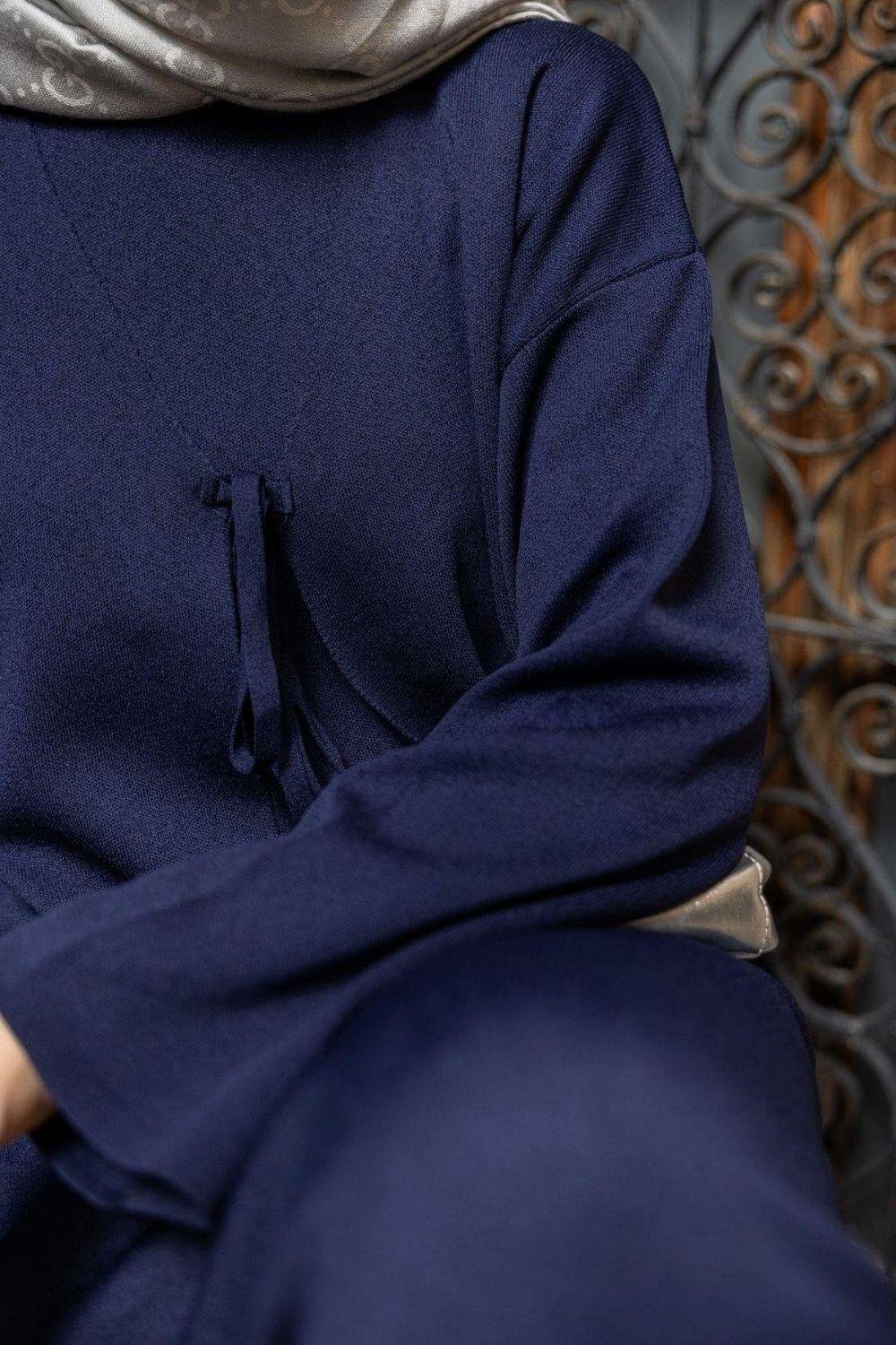 Kuğu Croplu Triko Elbise Lacivert 25160 