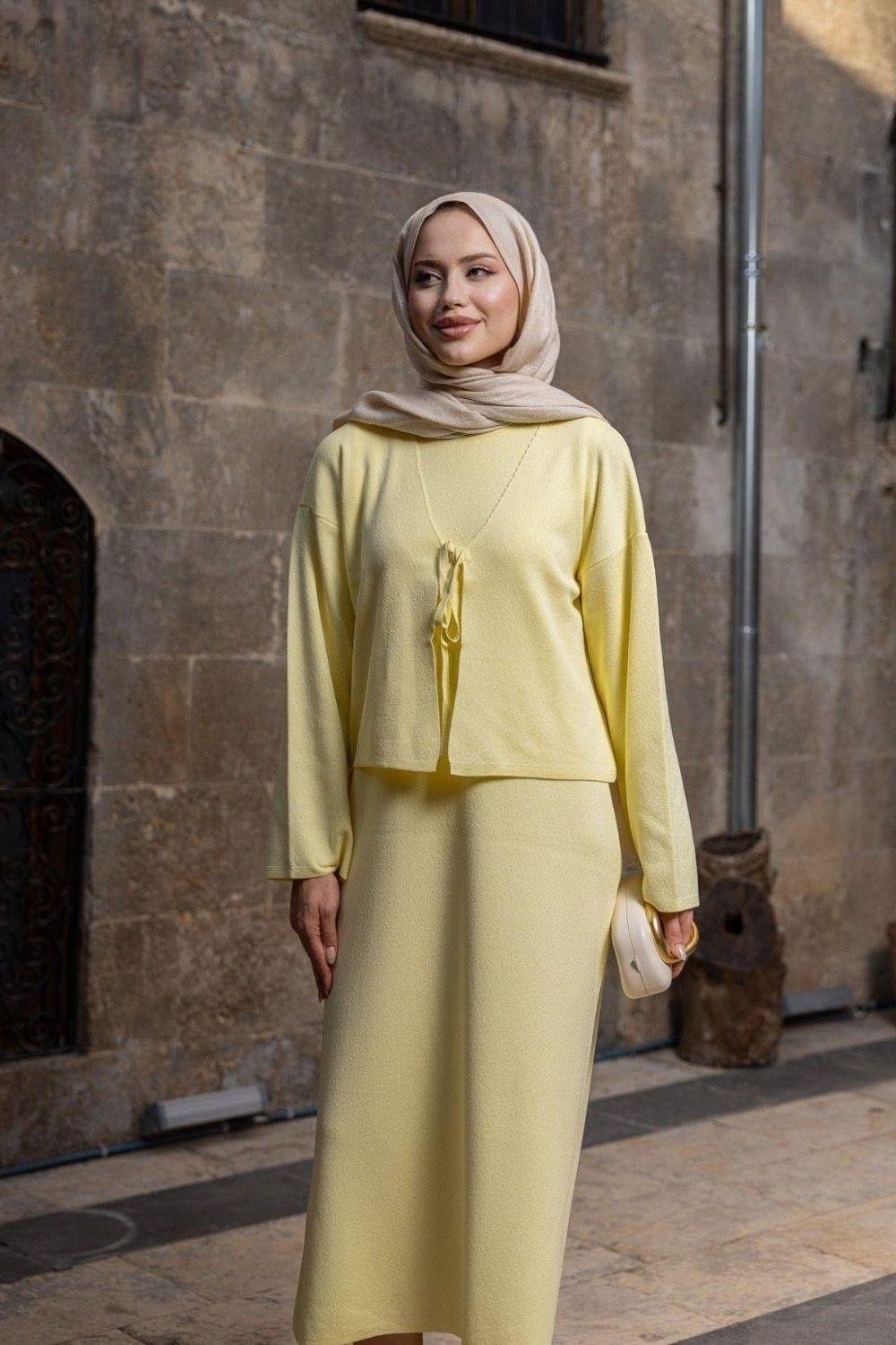 Kuğu Croplu Triko Elbise Sarı 25160 