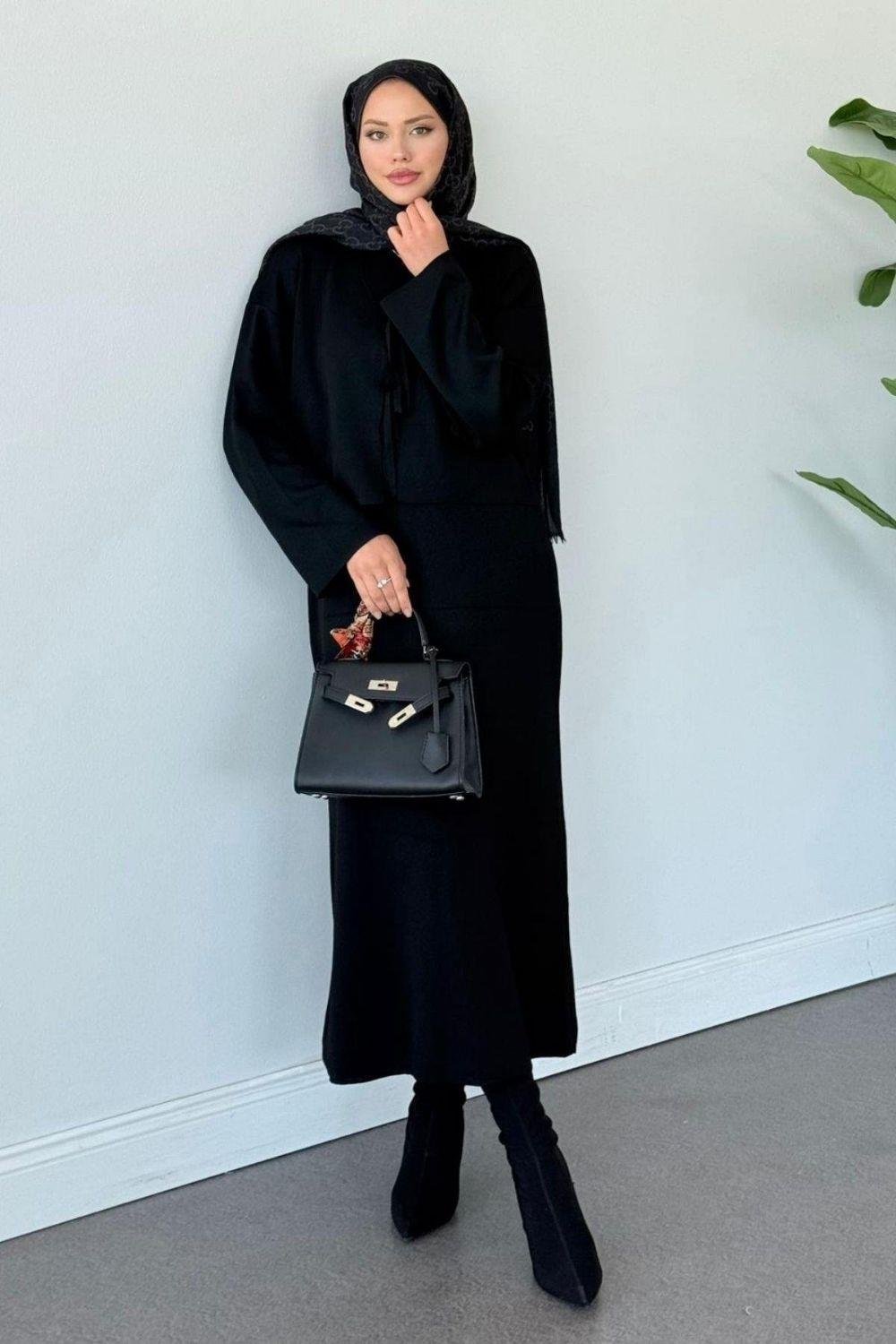 Kuğu Croplu Triko Elbise Siyah 25160 