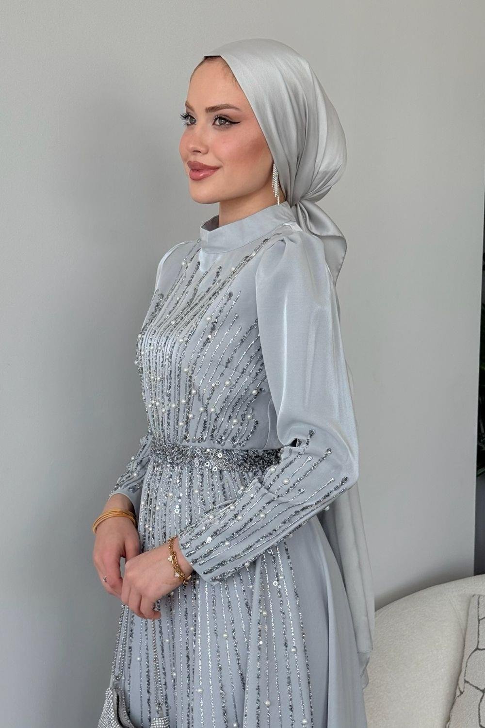 Işıltılı Abiye Gri 2519 