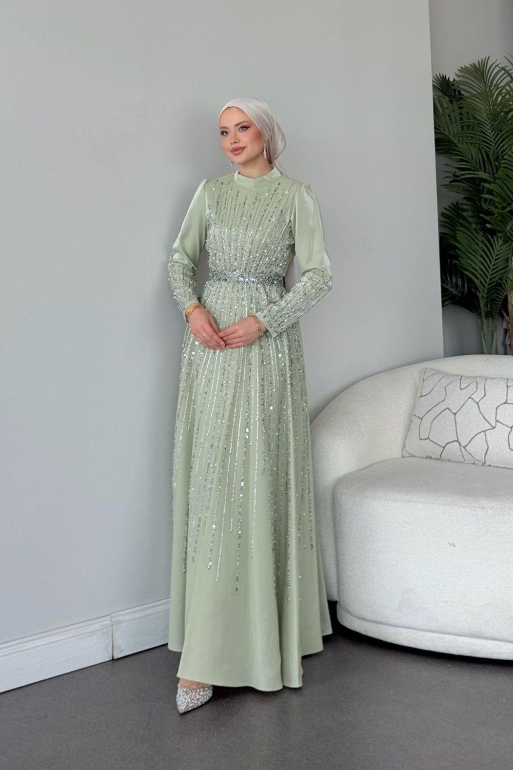 Işıltılı Abiye Mint 2519 