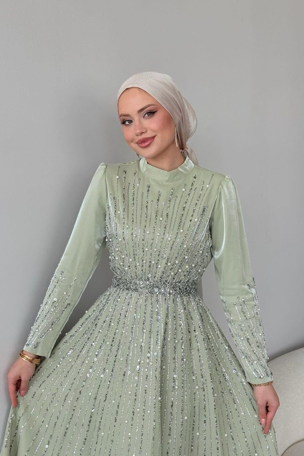 Işıltılı Abiye Mint 2519 