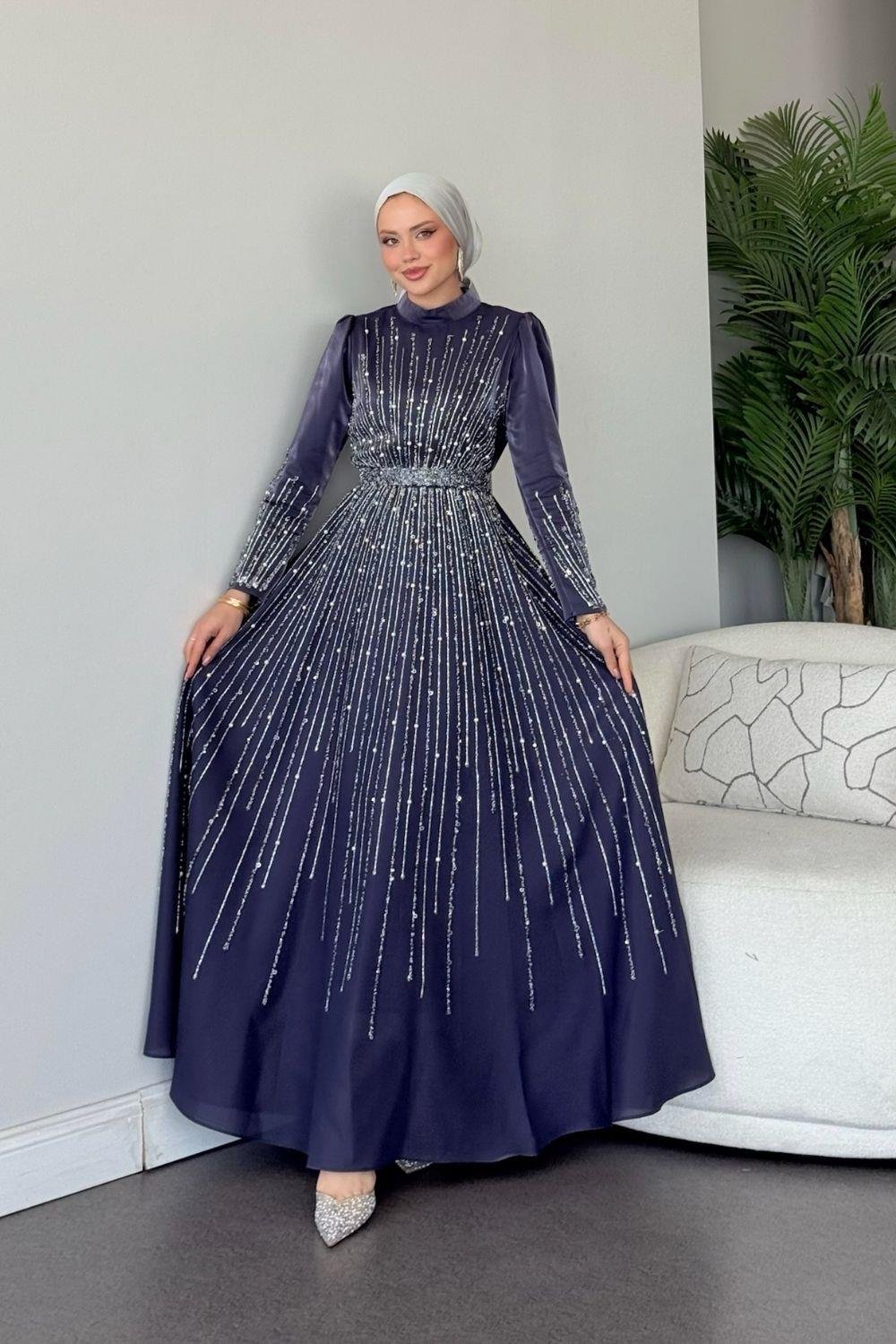 Işıltılı Abiye Mor 2519 