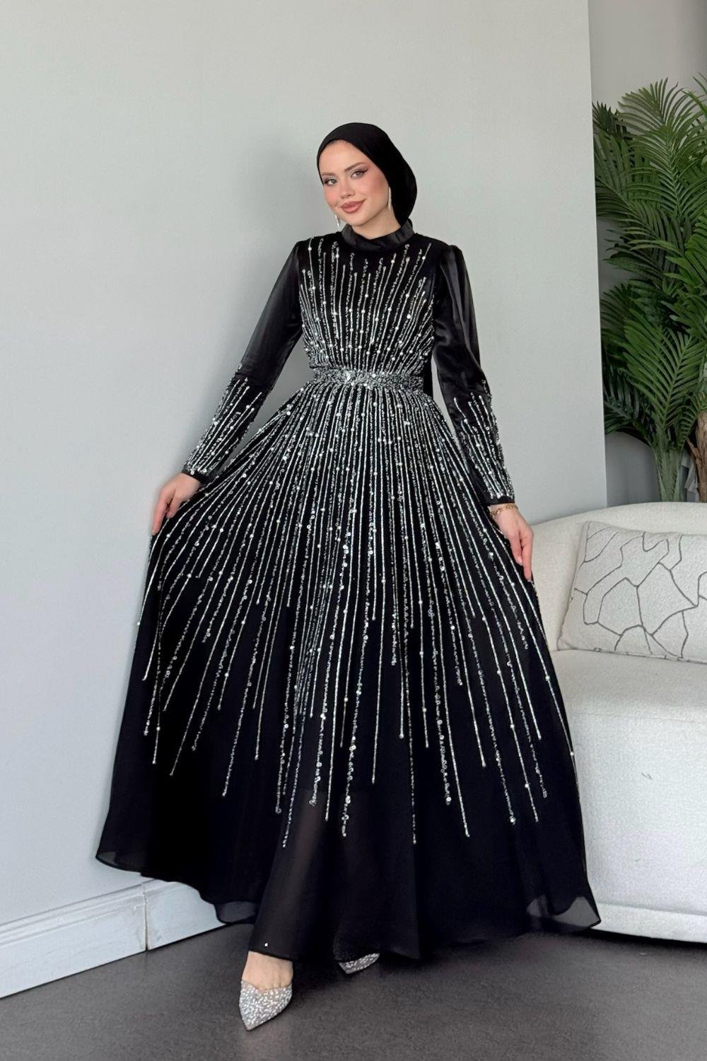 Işıltılı Abiye Siyah 2519 