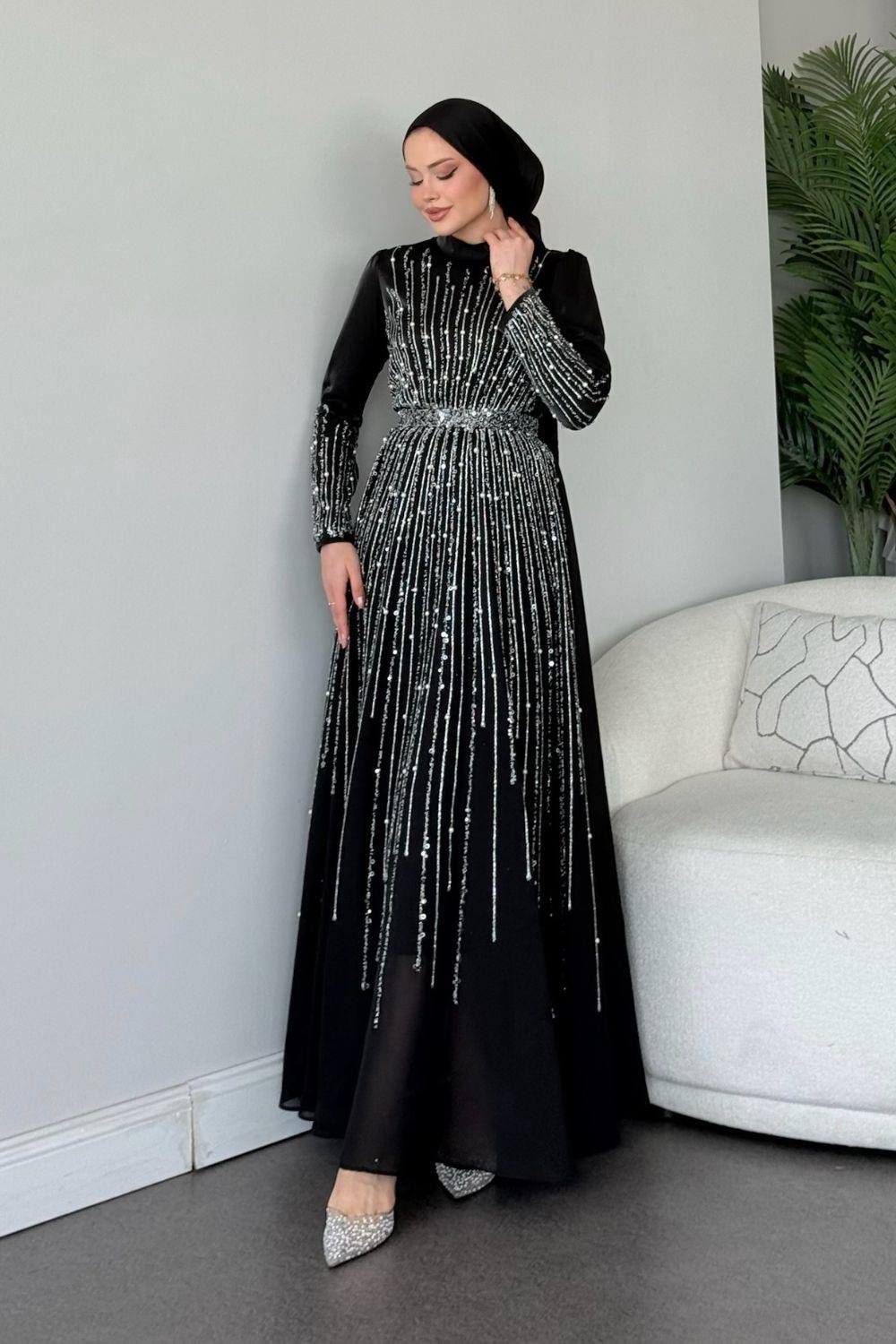 Işıltılı Abiye Siyah 2519 