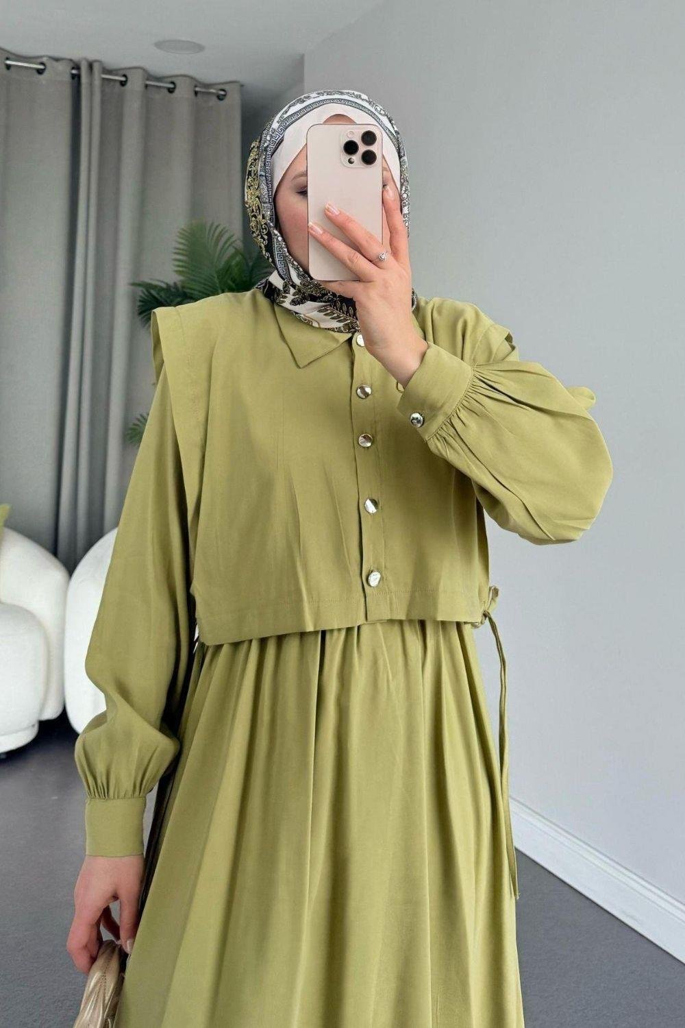 Şükran  Elbise Yağ Yeşili 25250 