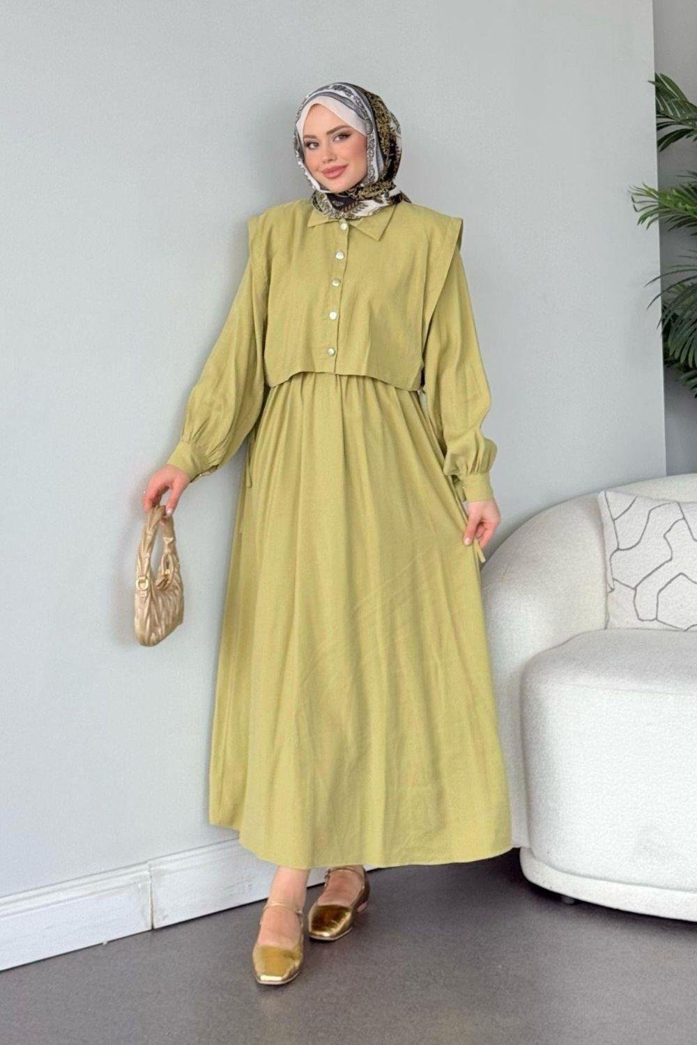 Şükran  Elbise Yağ Yeşili 25250 