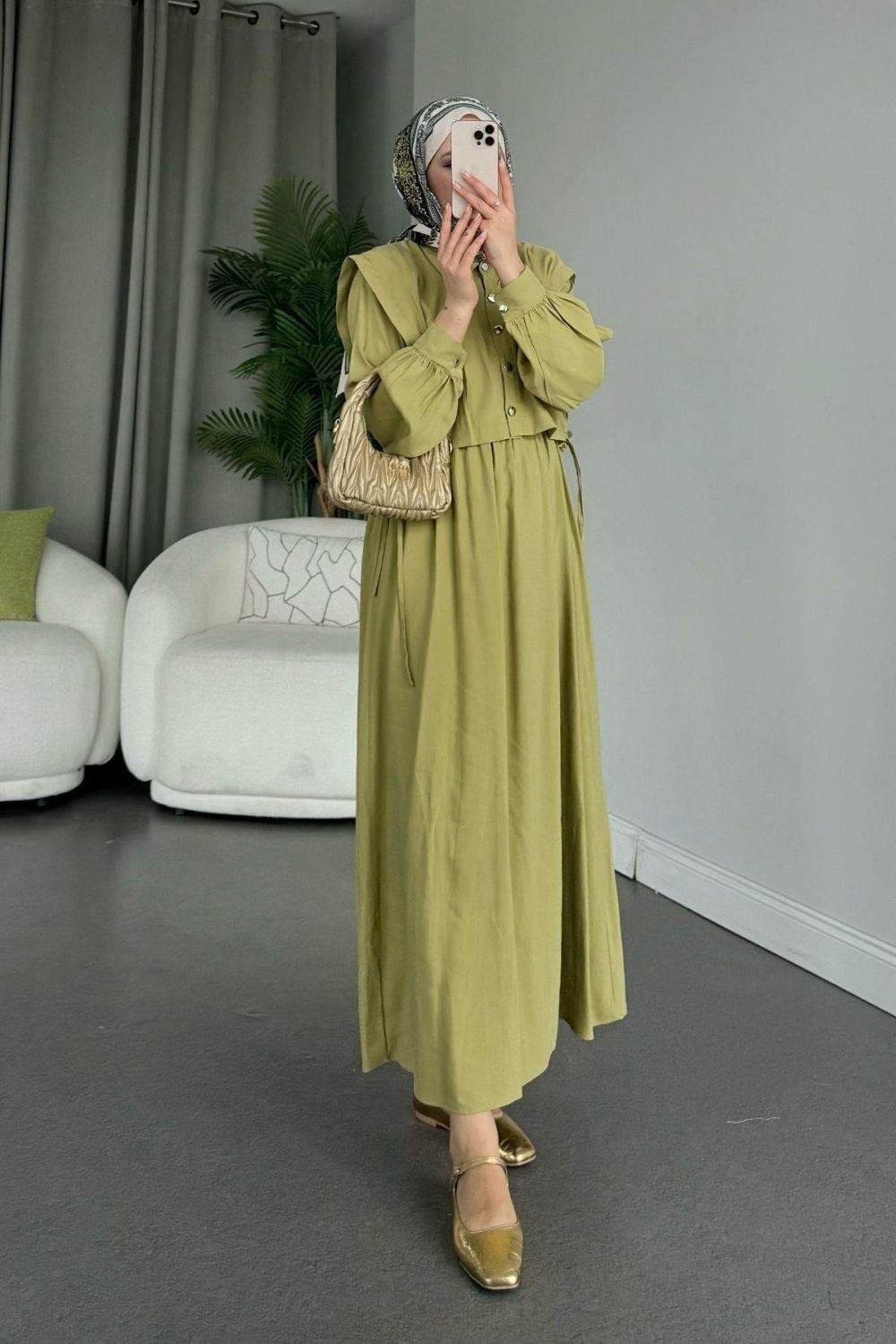 Şükran  Elbise Yağ Yeşili 25250 