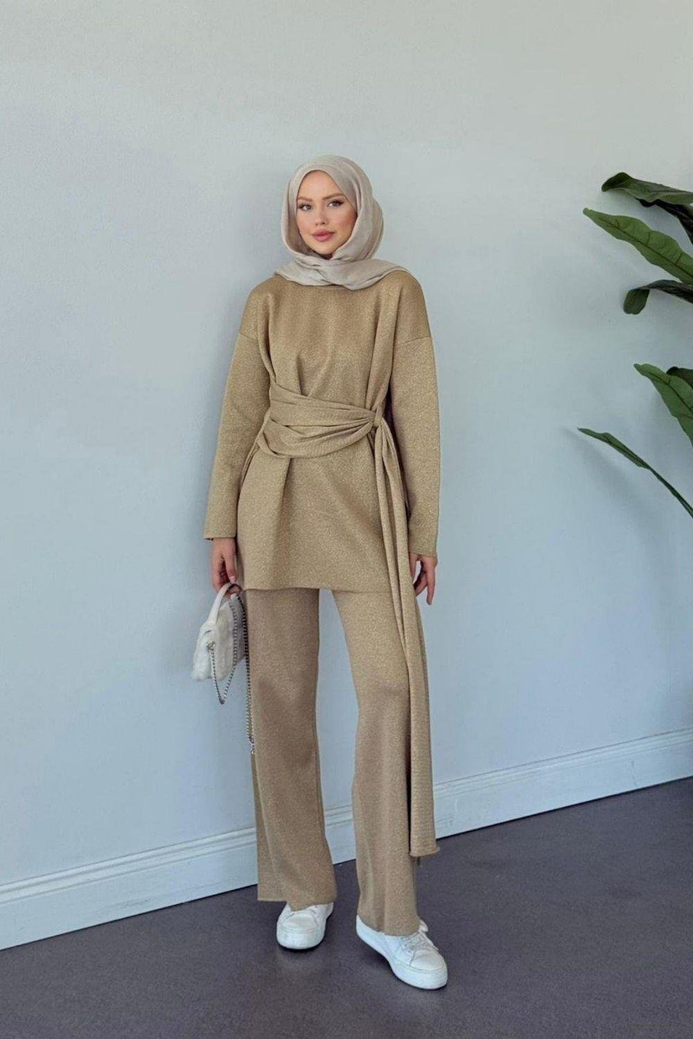 Simli Yan Şal Detaylı Takım Camel 25280 