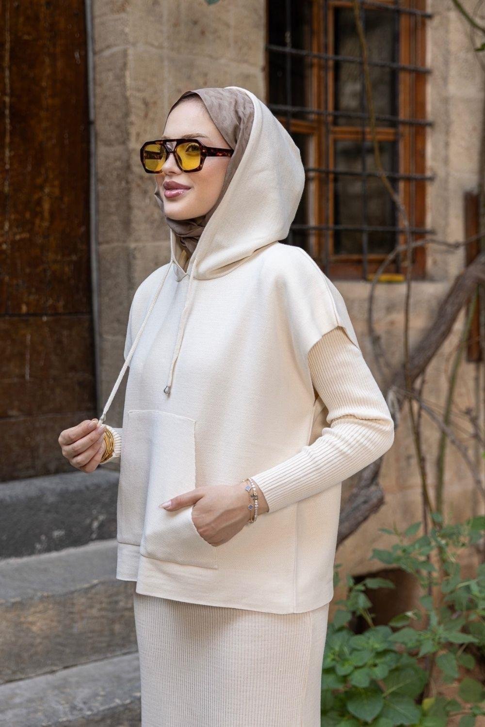 Sicilya Üst Kapşonlu İkili Takım Krem 25290 