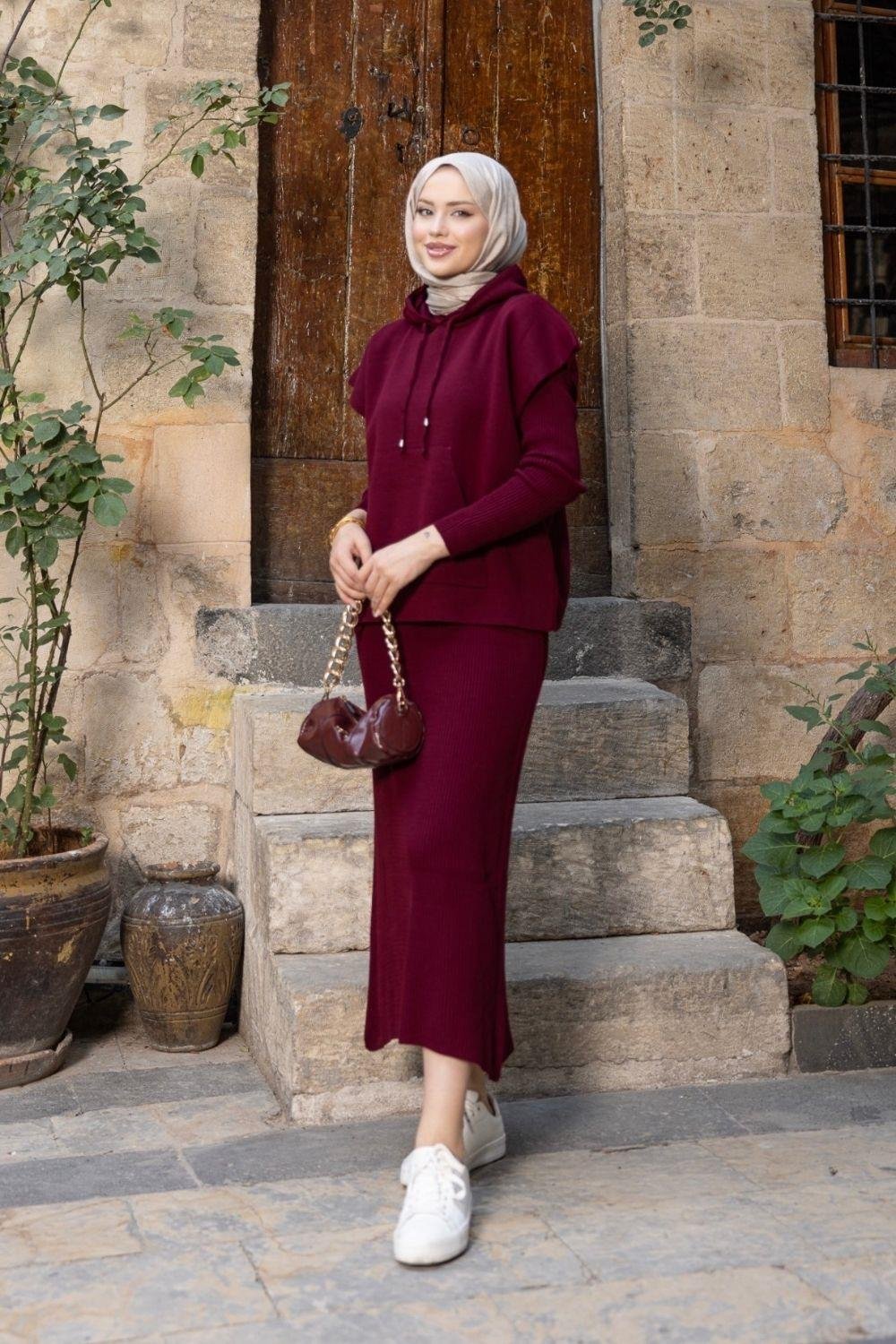 Sicilya Üst Kapşonlu İkili Takım Bordo 25290 