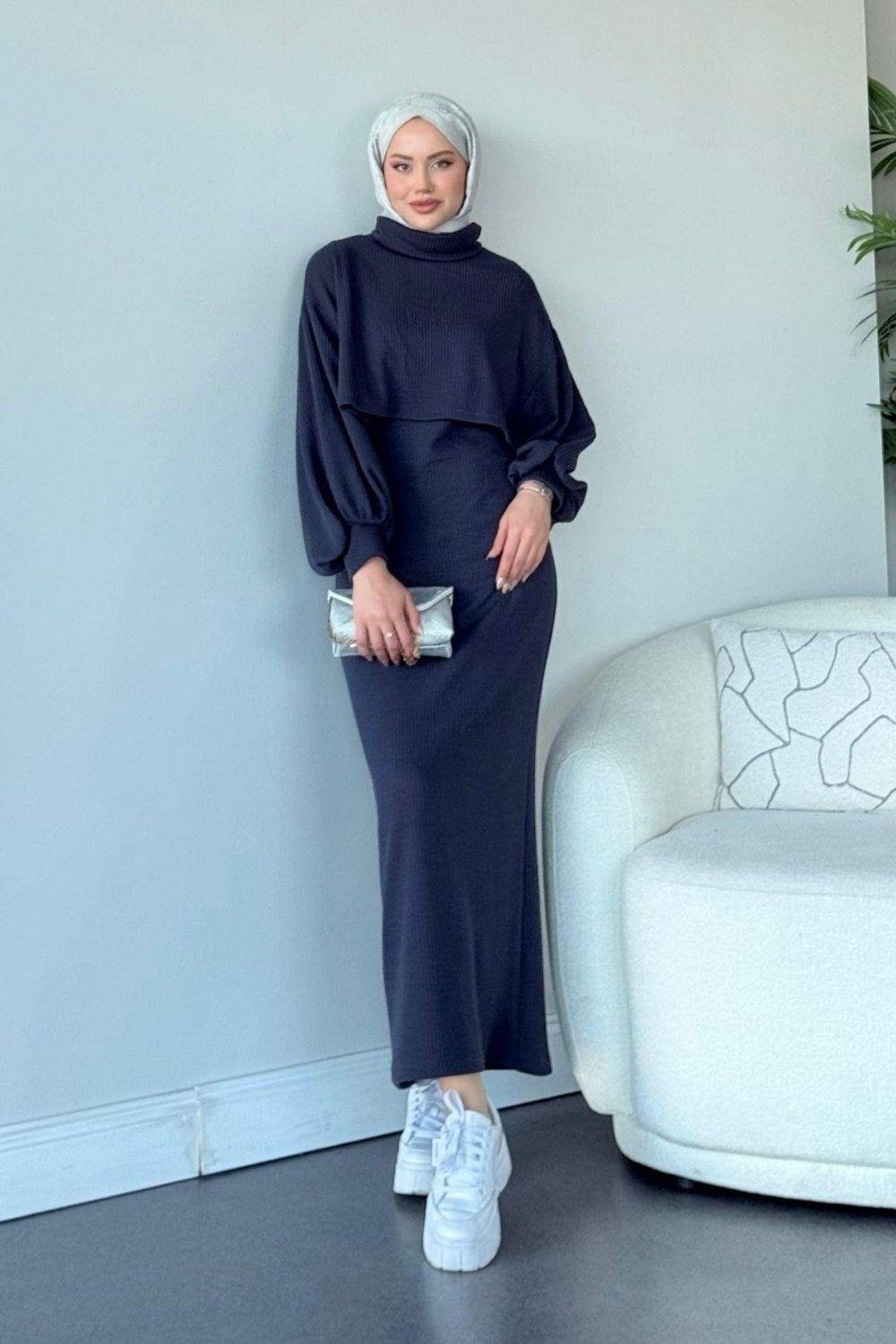 Ferda Boğazlı Triko Elbise Mor 2533 