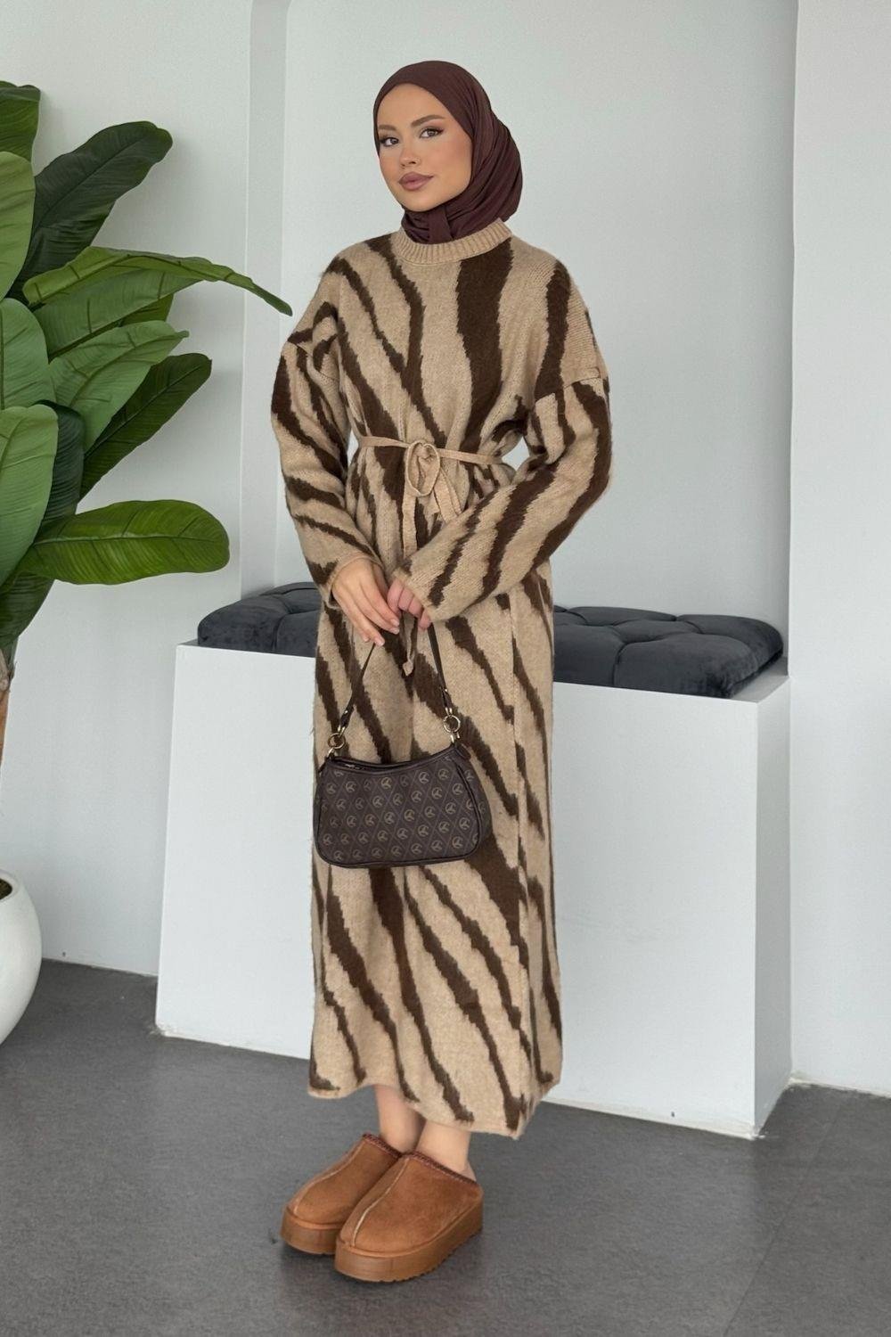 Pars Zebra Desen Elbise Camel 25330 