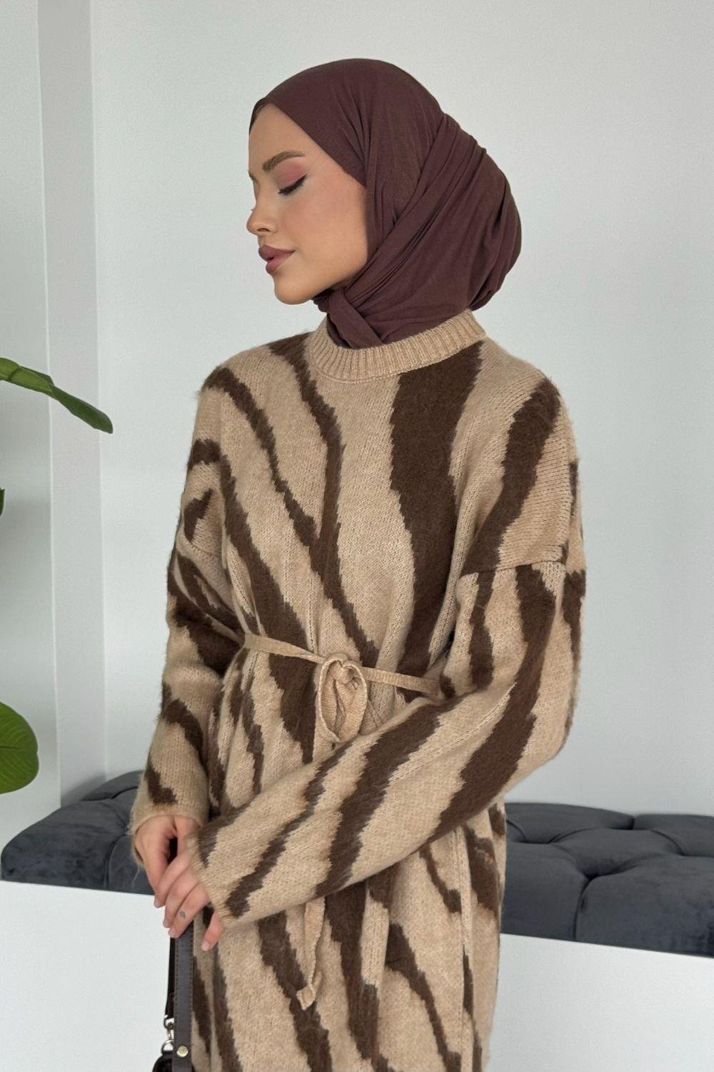 Pars Zebra Desen Elbise Camel 25330 