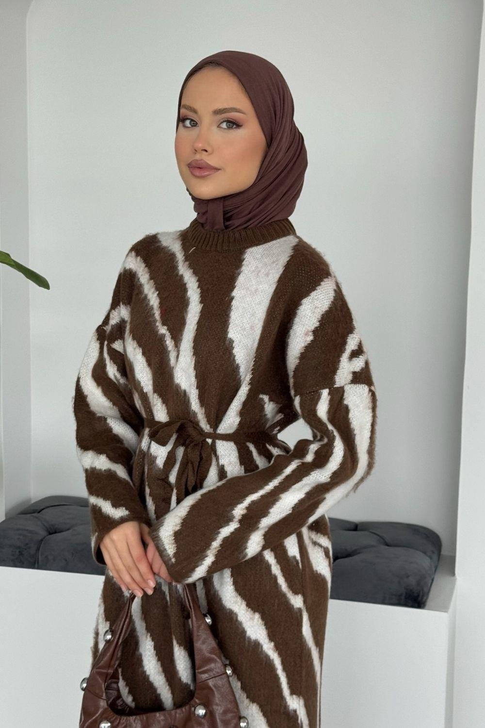 Pars Zebra Desen Elbise Kahverengi 25330 