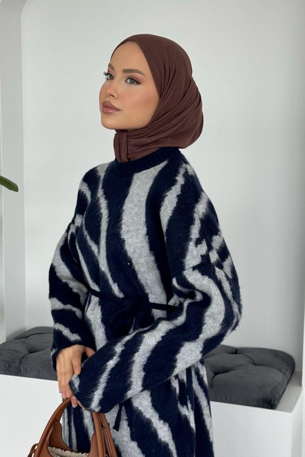 Pars Zebra Desen Elbise Lacivert 25330 