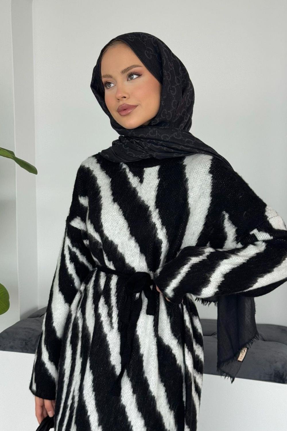 Pars Zebra Desen Elbise Siyah 25330 