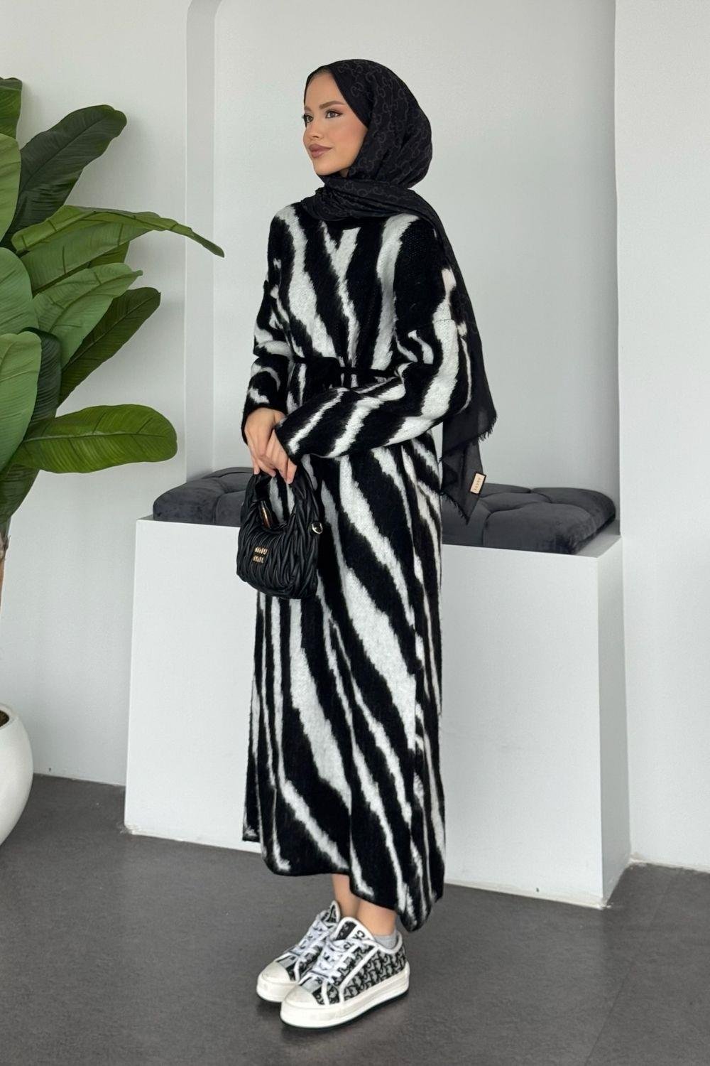 Pars Zebra Desen Elbise Siyah 25330 