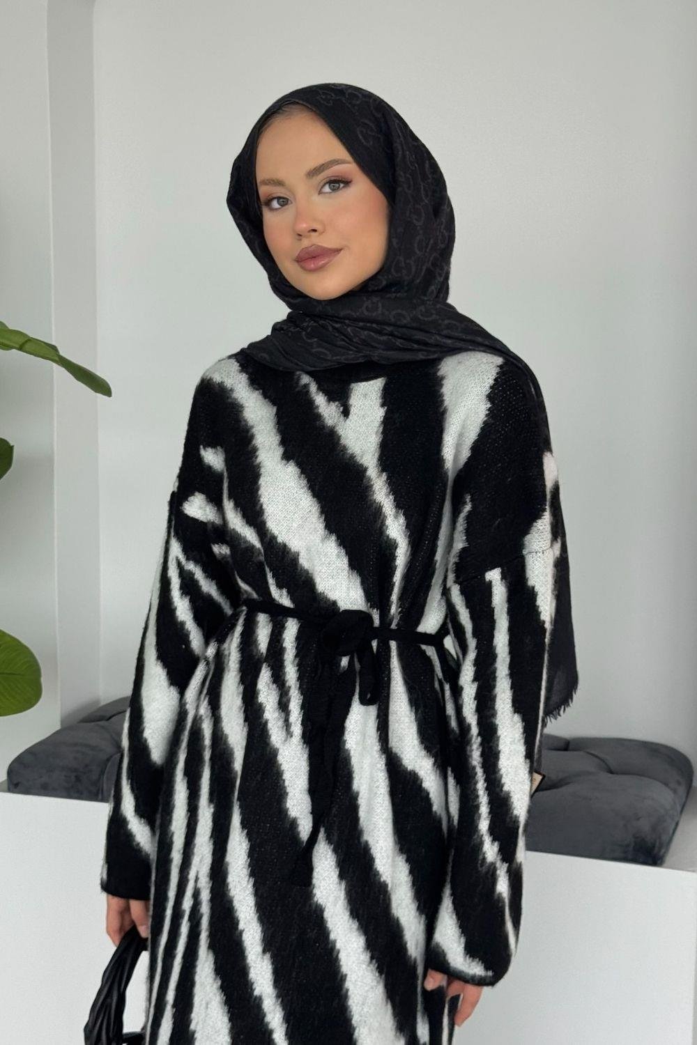 Pars Zebra Desen Elbise Siyah 25330 