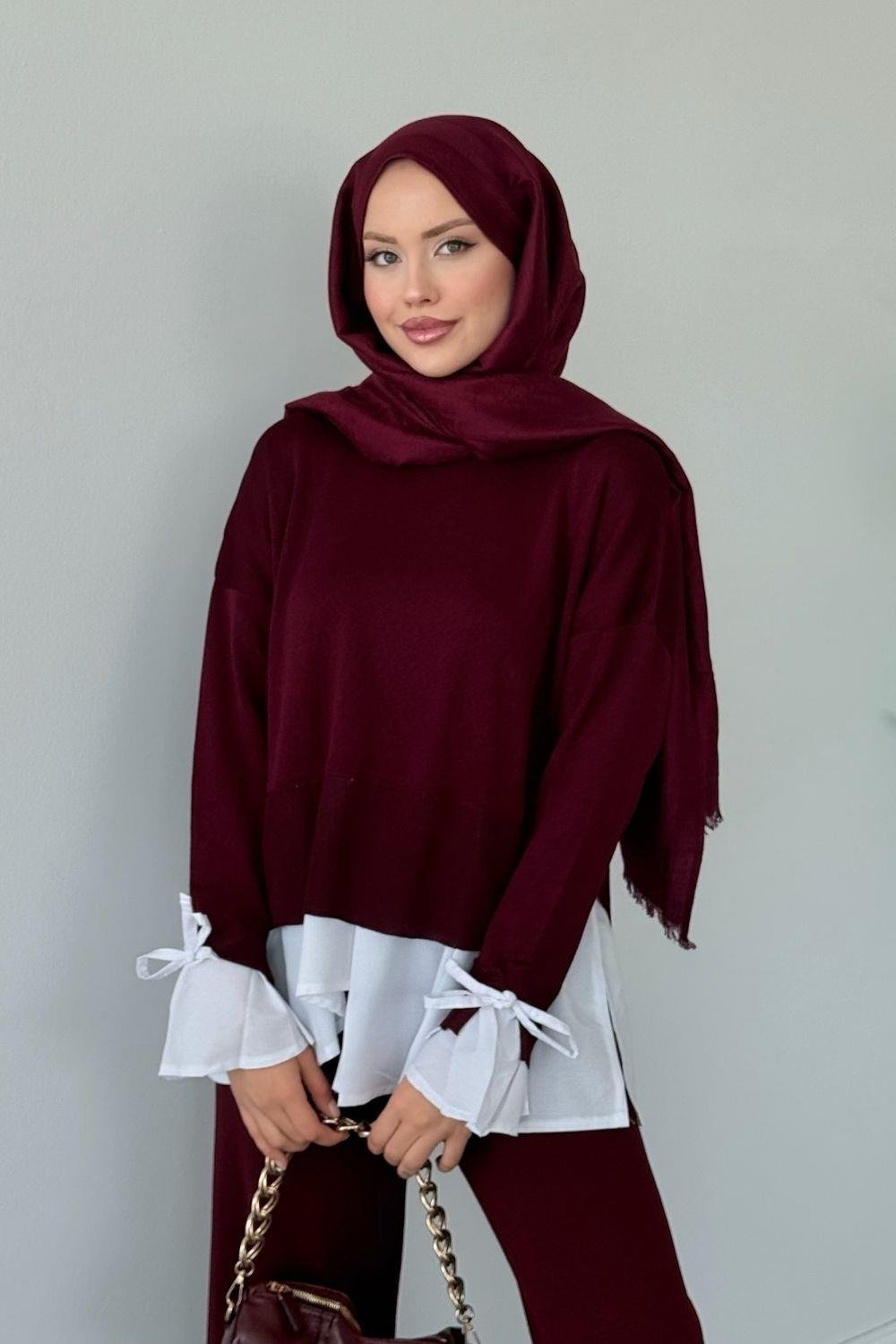 Truva Gömlek Detaylı Merserize Takım Bordo 25350 