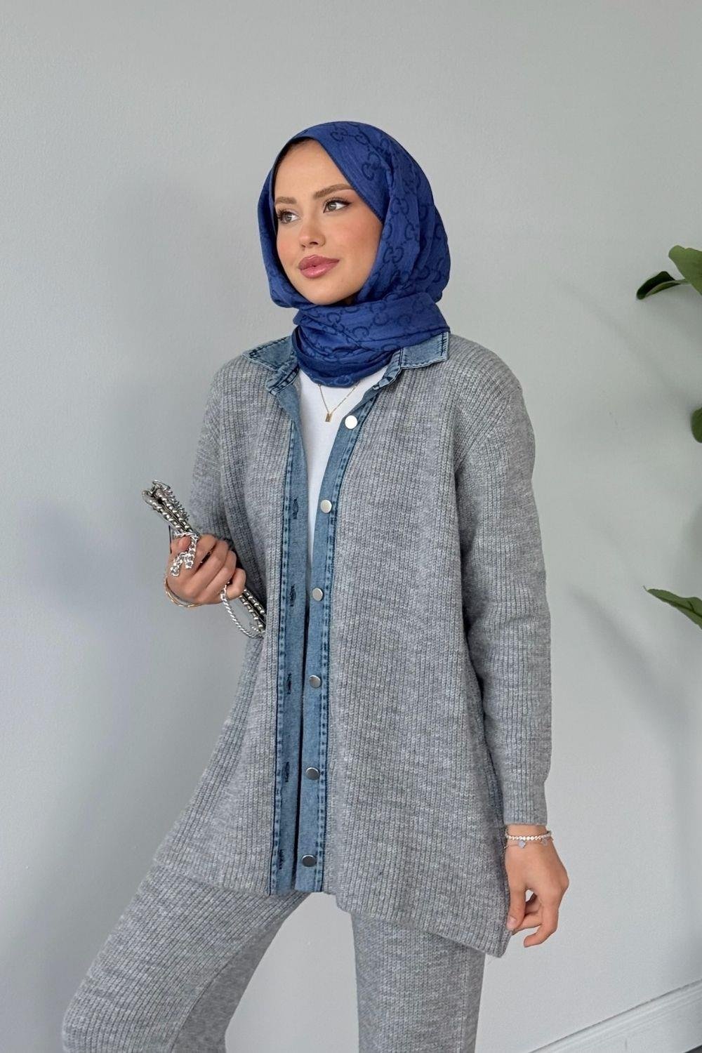 Medusa Yumoş Kot Detaylı Takım Gri 25380 