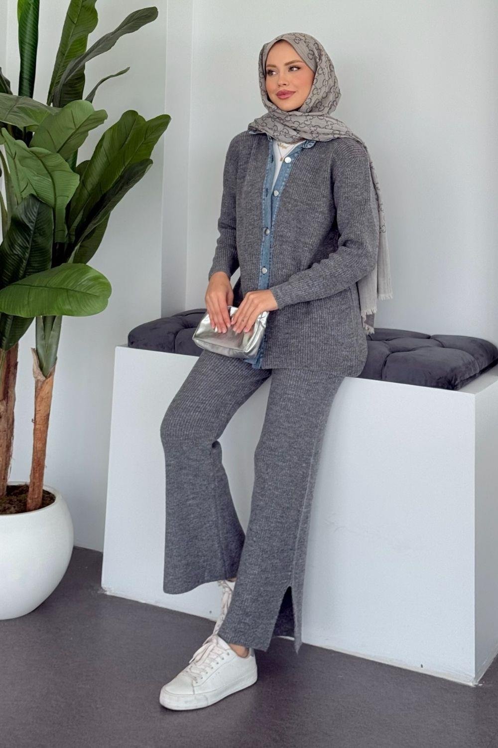 Medusa Yumoş Kot Detaylı Takım Koyu Gri 25380 