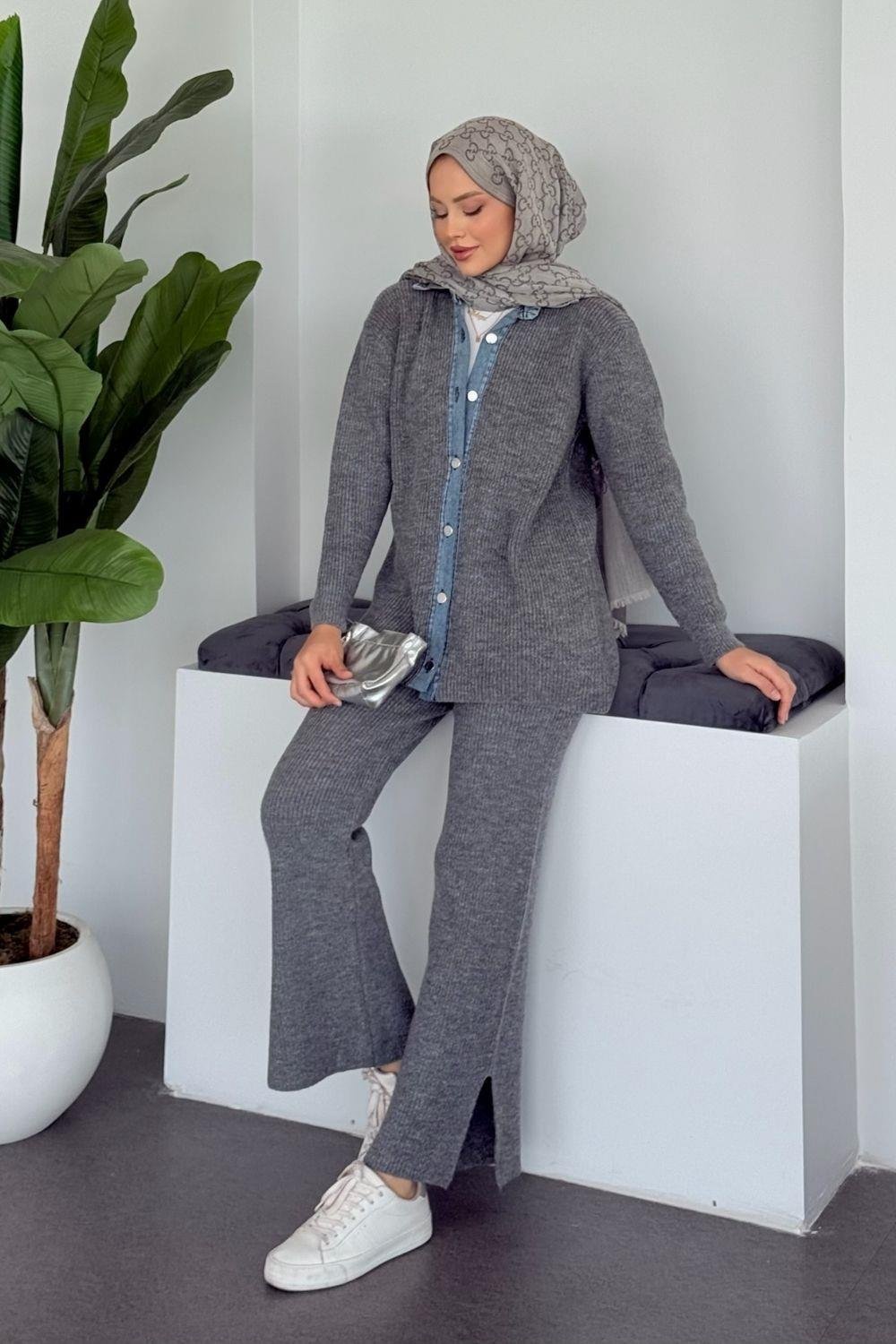 Medusa Yumoş Kot Detaylı Takım Koyu Gri 25380 